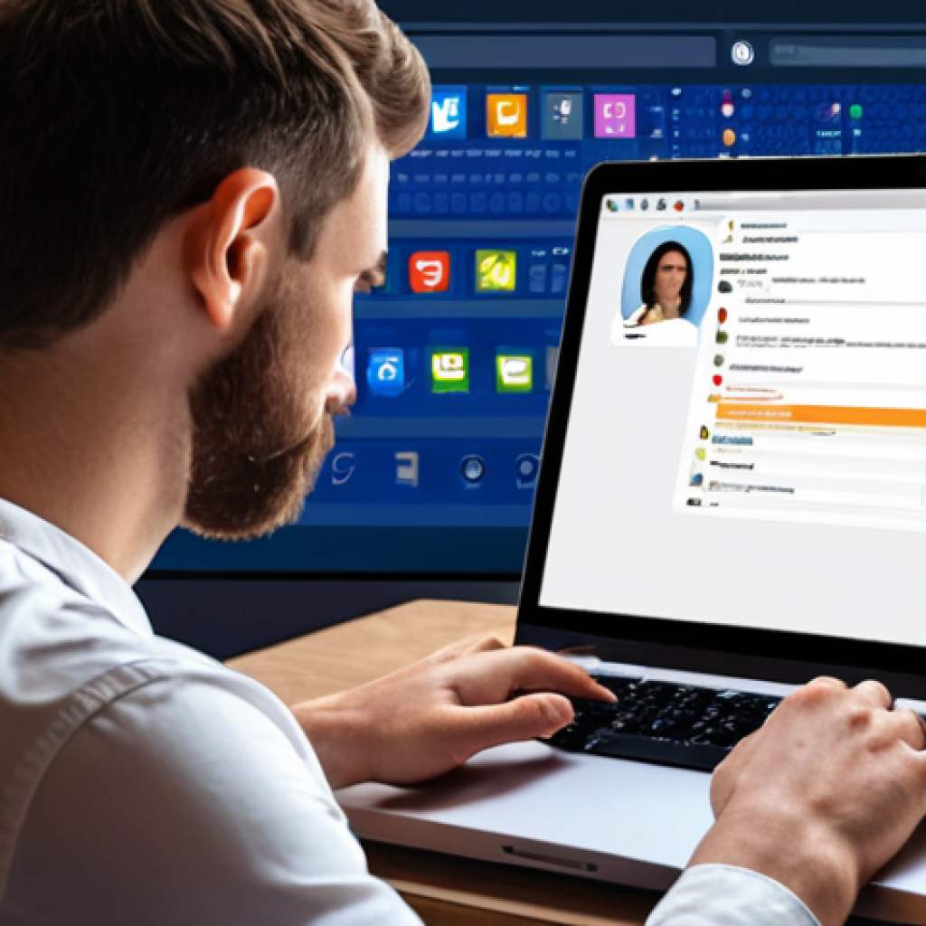 **Minimal Personal Information**: An illustration of a person sitting at a desk, thoughtfully evaluating their personal information on a laptop. The screen displays a list of essential contact information like an email and phone number, while cluttered data and social media icons fade into the background.
