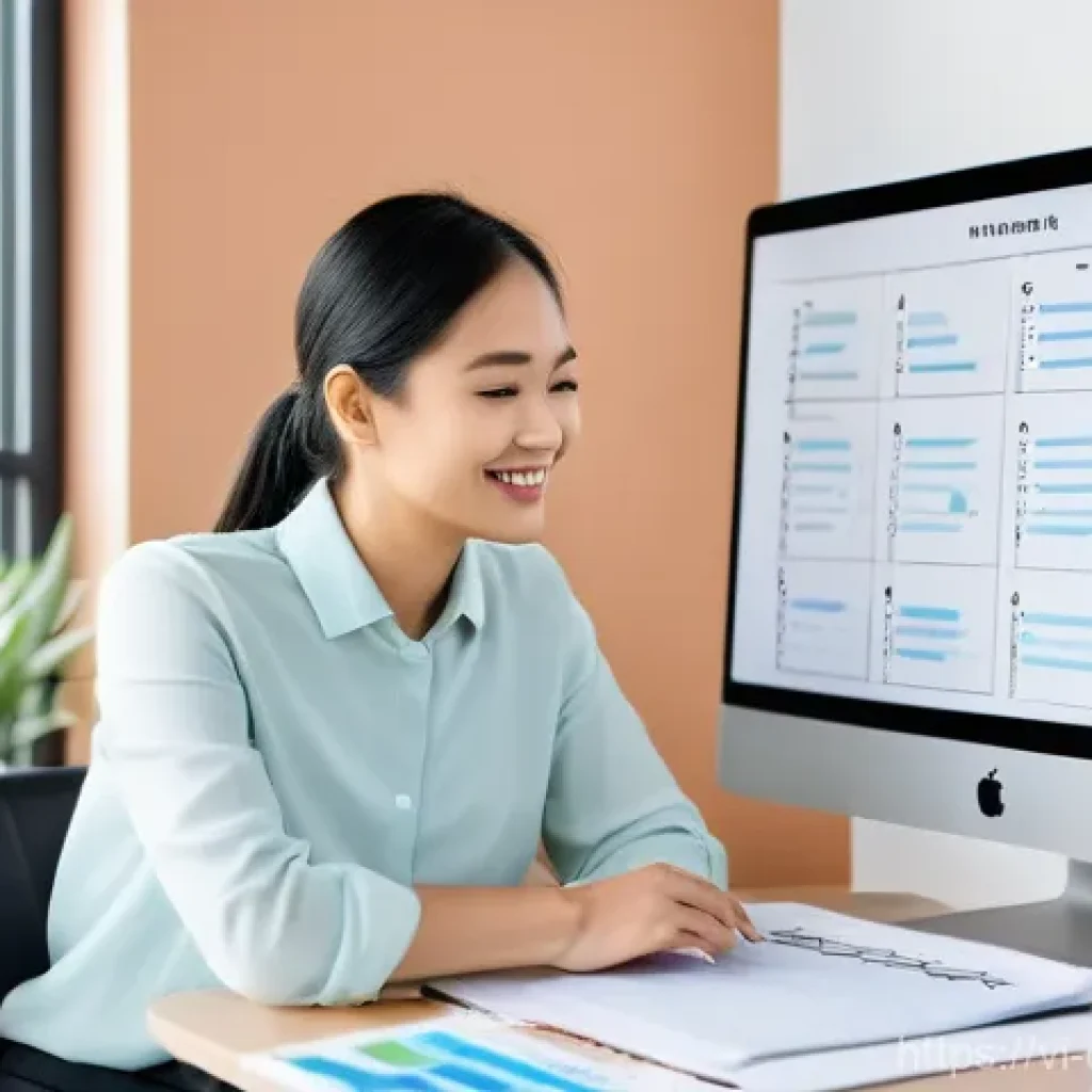 효율적인 프로젝트 관리와 디지털 미니멀리즘 - Smart Work Organization & Productivity:**
A bright and modern photographic image of an Asian profess...