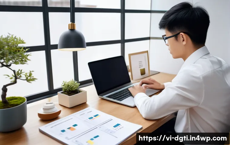 미니멀한 디지털 라이프를 위한 다양한 도구 - A modern Vietnamese home office scene with a young professional organizing emails on a sleek laptop ...