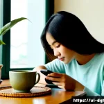 Home 23 모바일 기기에서의 미니멀리즘 실천 - Photorealistic morning scene in a compact Hanoi apartment, a young Vietnamese woman seated beside a ...